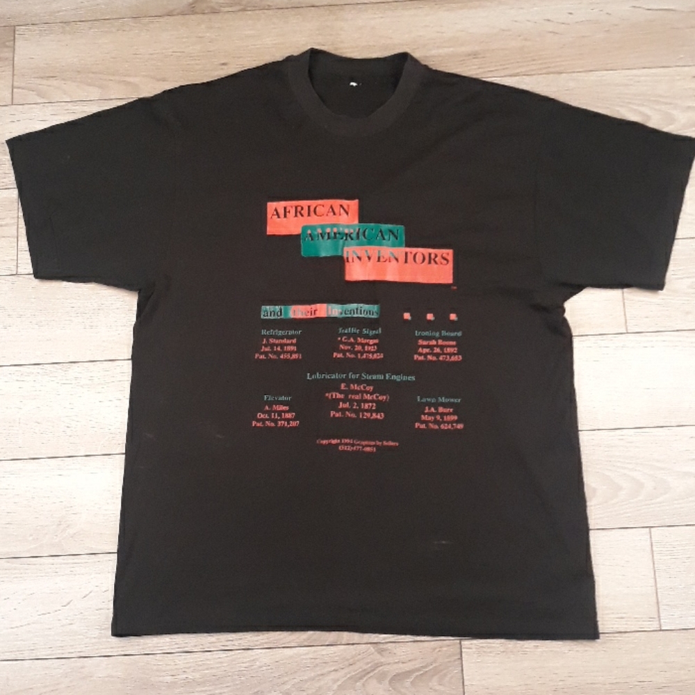 AFRICAN AMERICAN INVENTORS Black‎ Single Stitch Cotton Mens T Shirt Sz L VTG 90s